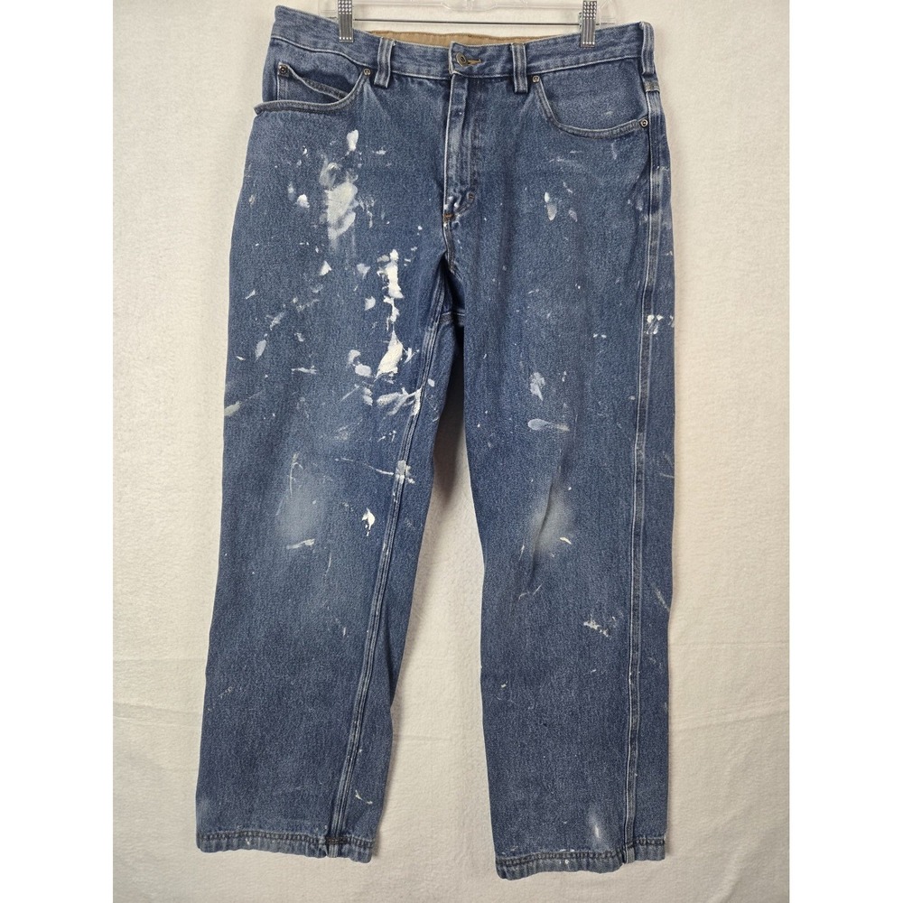 Duluth Trading Mens Blue Jeans 37 x 32 100% Cotton Paint Splatter Distressed